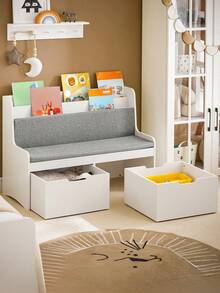 SoBuy KMB66-W，儿童储物凳带靠背、座垫和移动储物箱，玩具箱玩具箱储物柜