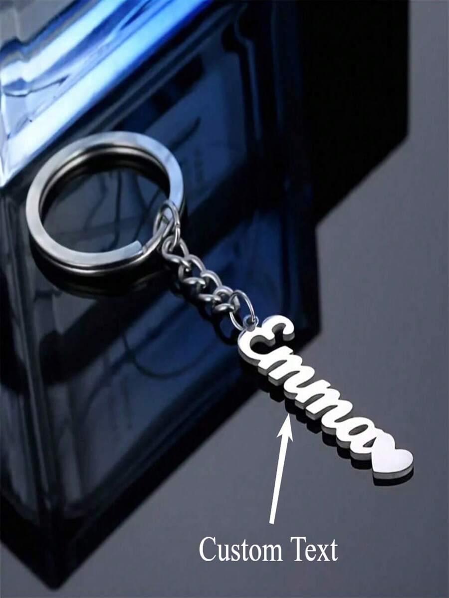 One Custom Name Tag Keychain, Personalized Letter Stainless Steel Key Chain Ring, Perfect For Father's Day, Mother's Day, Birthday, Valentine's Day, And Christmas. - [silver] - View 1