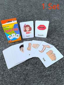 1套/36张，儿童认知卡片，身体部位，水果双面闪卡，随机婴儿早教玩具，幼儿园学前班礼物 - 黃色 - 查看 11