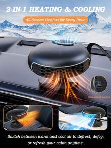 Portable 12V Car Heater And Defroster, Fast Heating And Cooling Fan, Plug-In Car Heater, Windshield Defogger, 360° Rotating Car Heater, Suitable For Cars, SUVs And RVs. - Black - View 2