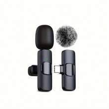 Microphone cài áo không dây với quả cầu lông chống gió, -Micro không dây USB Type-C dành cho điện thoại thông minh/máy tính bảng/máy tính xách tay, ghi âm cắm là chạy cho podcast, vlog, phỏng vấn video, - (Tương thích với điện thoại thông minh và máy tính), Hệ thống microphone cài áo không dây với ghi âm một chạm, thiết kế kẹp, đầu nối USB Type-C, hướng thu đa hướng, dùng cho phát trực tuyến - màu đen - Xem 5
