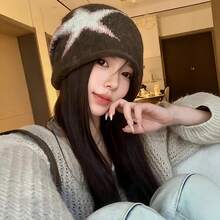 New Autumn And Winter Knitted Wool Pullover Hat With Fleece, Large Head Circumference, Ear Protection, Cold Weather Hat, Rolled Edge Slouchy Beanie - 黑色 - 查看 3