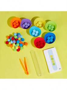 1 Set Pom Pom Sorting Tubes Color Matching Toys, Children Colorful Plush Ball Card Pairing Educational Toys, Color Recognition, Focus, Fine Motor Skills Development - Multicolor - View 2