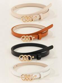 4条装女士金色三环扣腰带，适合日常佩戴，可搭配毛衣、外套、连衣裙和裤子，夏季、秋季、万圣节皆宜。