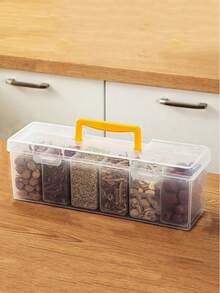 1pc Kitchen Cabinet Handheld Spice Storage Box 6-In-1 Set, Plastic Airtight Seasoning Container, Condiment Organizer