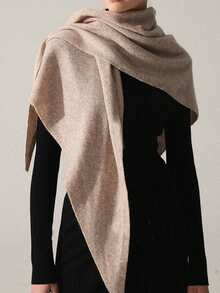 1pc Women 100% Merino Wool Poncho, Turtleneck Loose Knit Wrap Scarf, Asymmetrical Oversized Cape Shawl For Dress