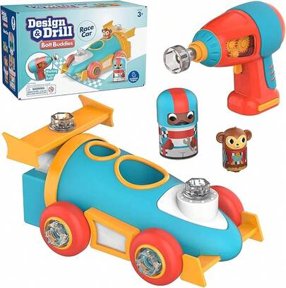 Educational Insights Design & Drill Bolt Buddies Race Car, juguete de taladro de construcción