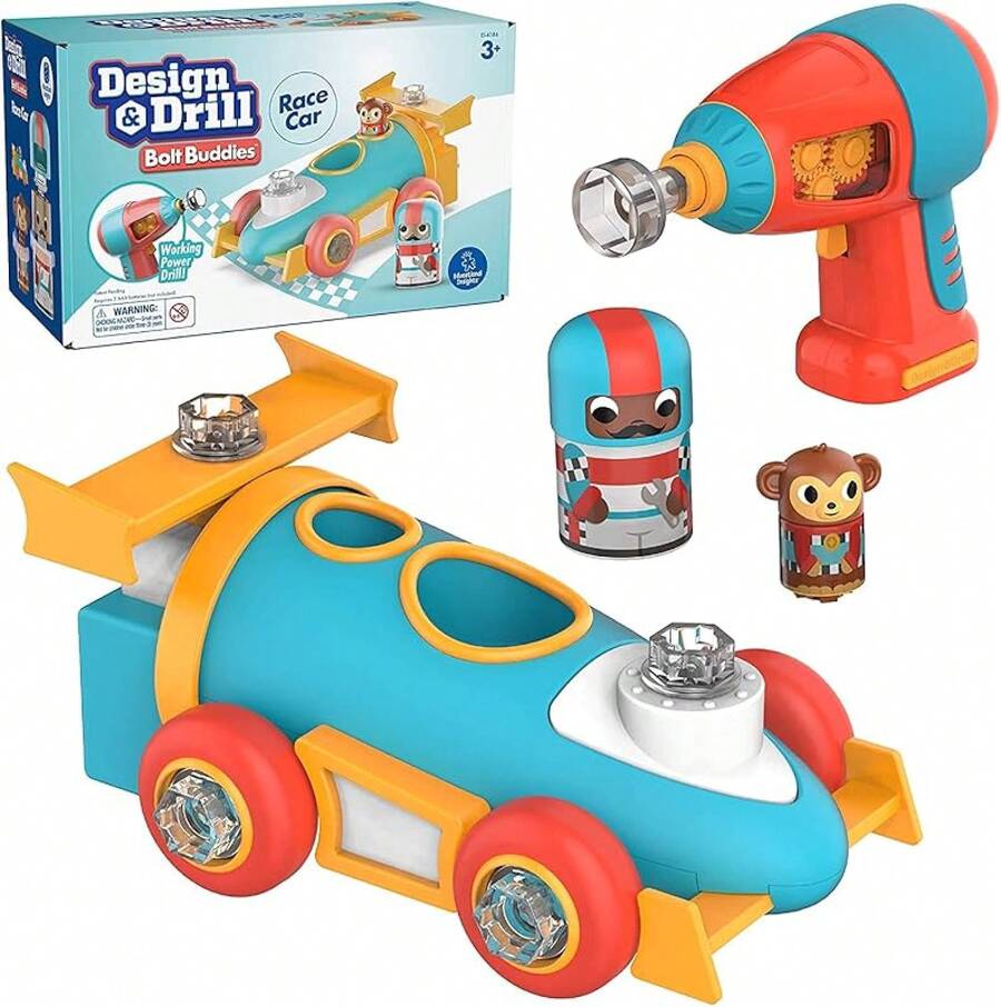 Educational Insights Design & Drill Bolt Buddies Race Car, juguete de taladro de construcción - Coche de carreras - Ver 1