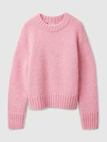 1pc Solid Color Knitted Ribbed Crew Neck Sweater, Suitable For Home, Daily Wear, Office, Autumn