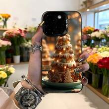 Cubierta de telefono con espejo negro con estampado de arbol de pan de jengibre navideño para mujer elegante y festiva para uso diario y fiestas Aplicable a los teléfonos de la serie Apple y Galaxy - Blanco - Ver 1