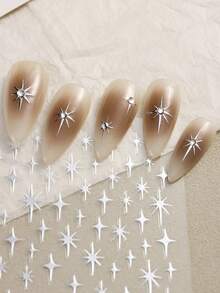 4 Packs Metallic Laser Star Nail Stickers, Y2K Cross Star French Manicure Decorative Stickers, 3D Self-Adhesive Nail Art Decals, DIY - Multicolor - View 6