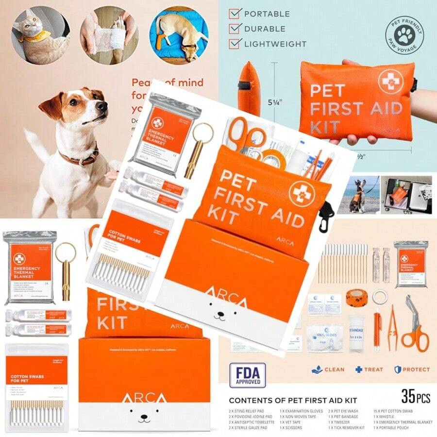 Dog First Aid Kit - Pet Emergency Kit - Water Resistant High Visibility Reflective First Aid Pouch Dog Camping Essentials For Hiking Backpacking Sports Hunting - Red and White - View 1