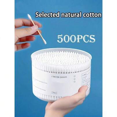 1 caja de 500 bastoncillos de algodón de alta calidad con doble punta y palitos de madera - incluye caja de almacenamiento transparente para limpieza diaria, tapones para los oídos para manualidades y cosméticos, adecuado para mascotas - multiusos