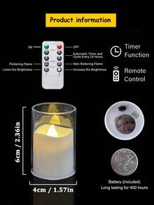 12-Pack Of Clear Acrylic Flickering Flameless Candles With Remote Control, 1.5 Inch X 2.3 Inch Cup-Shaped Candles, Battery Powered, Small LED Electronic Candles, Suitable For Room Decor And Indoor/Outdoor Christmas Decorations. - 暖白光 - 查看 7