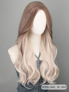 26英寸波浪假发，中分，深色发根，外观自然，耐热合成纤维，适合女性日常和派对佩戴，蓬松长款波浪卷发假发，带金色挑染。