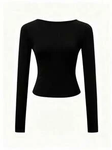 大码T恤，方领，性感舒适，休闲日常简约百搭，时尚合身，适合春季、情人节、狂欢节、派对、沙滩等场合，黑色。 - 黑色 - 查看 7