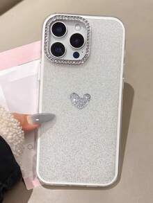 奢华闪亮3D钻石心形水钻相机闪光灯亮片镶边手机壳，兼容 17 Pro Max、17 Pro、17、16、15、14、13、12 Pro Max、11，防震保护套 - 白色 - 查看 4