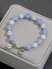 1pc Simple And Fashionable Sweet Girl Star & Moon Crystal Beaded Bracelet