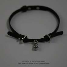 1 PC Women's Christmas Edgy Choker, Double Bell PU Leather Neckband Fashion Clavicle Chain Statement Accessory - 黑色 - 查看 1