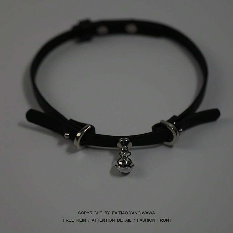 1 PC Women's Christmas Edgy Choker, Double Bell PU Leather Neckband Fashion Clavicle Chain Statement Accessory - 黑色 - 查看 1