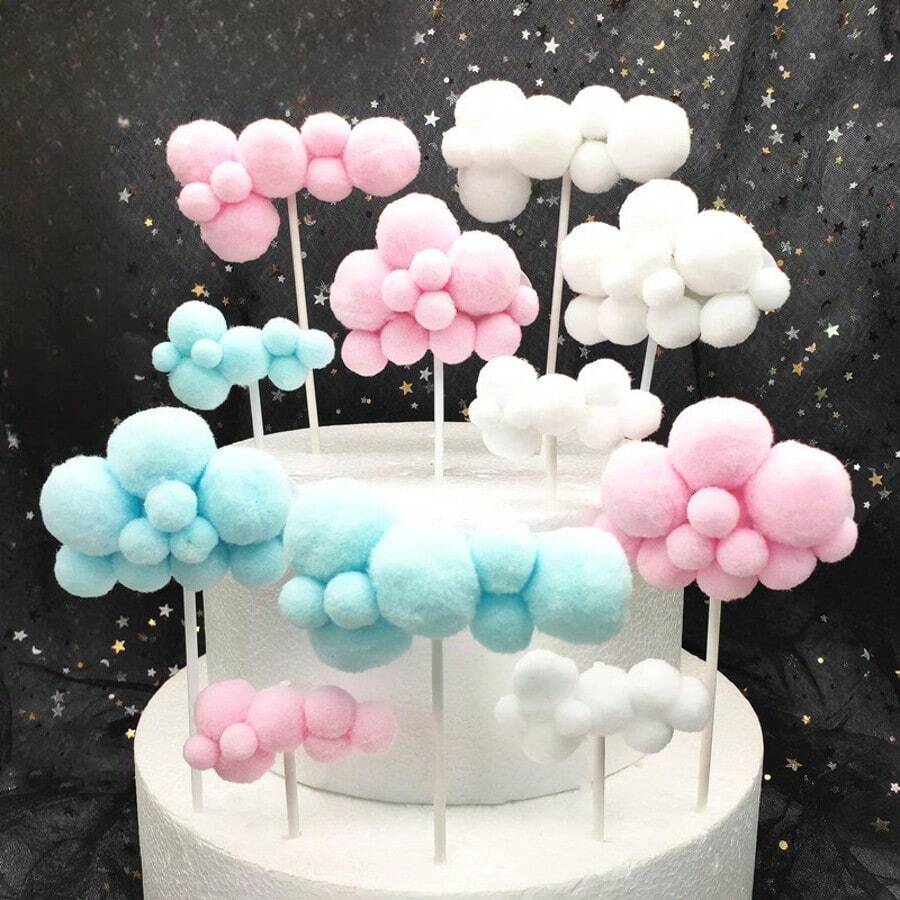 6 chiếc thẻ trang trí bánh hình đám mây sáng tạo, dùng để trang trí bánh nướng, màu trắng, xanh dương và hồng, trang trí bánh sinh nhật hình đám mây, que cắm hình đám mây. - Nhiều màu - Xem 1