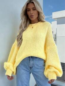 Plus Size Sweater, Ribbed Knit Pullover Sweater For Women, Autumn/Winter Vacation, White Long Sleeve Top, Popular Outerwear