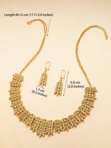 3pcs Minimalist Metal Copper Gold Jewelry Set - Includes Necklace, Earrings And Chain. Suitable For Women As Accessories For Weddings, Parties And Other Occasions - Yellow Gold - View 9