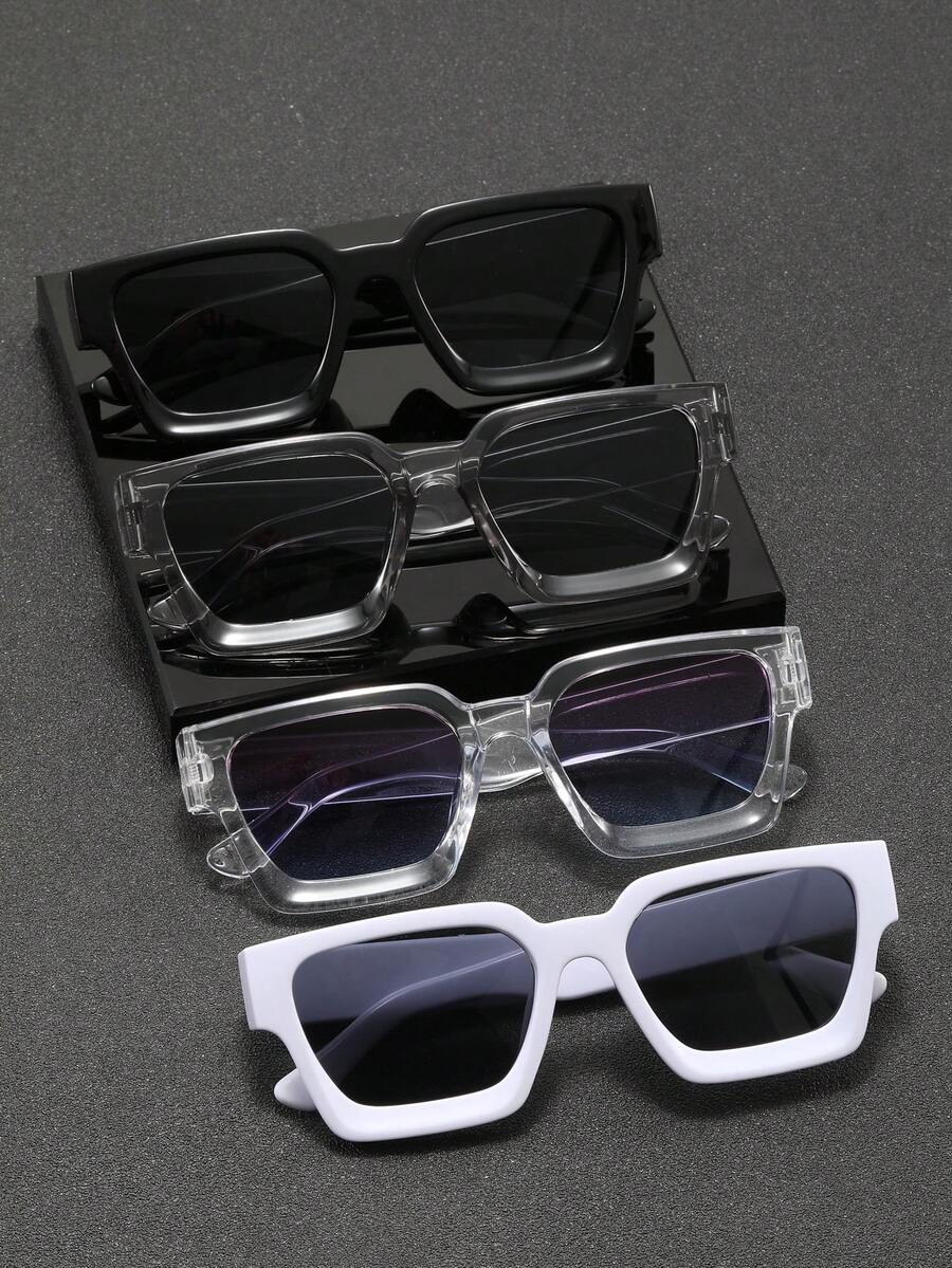 4副男士方形圆形塑料经典现代简约百搭太阳镜，基础休闲风格，适合度假、户外休闲活动、旅行装饰。 - 彩色 - 查看 1