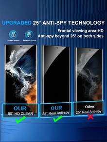 2 piezas Protector de pantalla con desbloqueo por huella digital, a prueba de agua, a prueba de golpes, resistente a los arañazos, antihuellas, fácil instalación, superficie suave, compatible con Samsung Galaxy S25/S25PLUS/S25Ultra/S24/S24Plus/S24Ultra/S23/S22, accesorios para teléfono, compatible con desbloqueo de huella digital ultrasónico - 2 piezas de privacidad - Ver 6