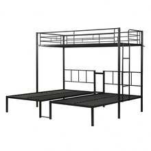 Twin Over Twin Over Twin Bunk Bed ,Triple Bunk Bed With A Vertical Ladder, Metal Frame Bunk Bed With Safety Rail, Twin Over Twin Over Twin Triple Bunk - White + Metal - View 5