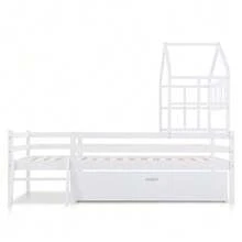 Children's Cabin Bed With Ladder And Drawers, Slatted Base Included, Solid Wood Loft Bed With Fall Protection 90x200cm White (Without Mattress) - 白色 - 查看 5