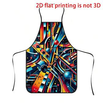 1pc Cyberpunk Geometric Art Print Apron, Durable Polyester Material, Suitable For Cooking, Grilling, Gardening, Painting, Manicure, Unisex, Indoor & Outdoor Use