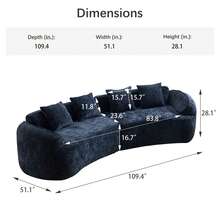 YOGLAD Modern Curved Chenille Sofa Couch, Nordic-Inspired Compressed Cloud Couch For Living Room Bedroom Apartment, Soft 3-Seater Sofa With Comfortable Deep Seating, Boneless Sofa With Skin-Friendly Fabric, No Assembly Required, Small Space Modular Loveseat, Minimalist Modern Sofa Furniture For Home Office Lounge - 深藍色 - 查看 2