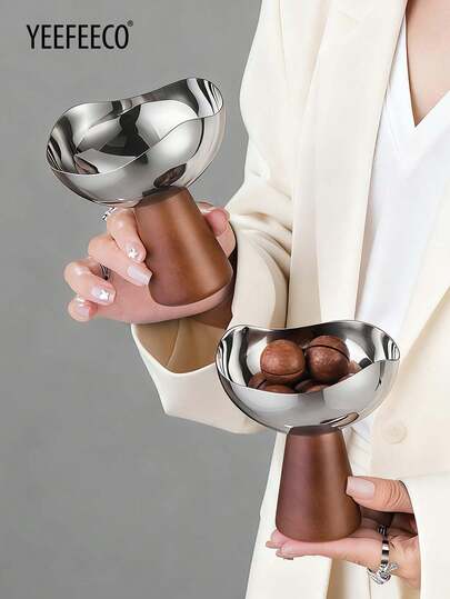 yeefeeco 1/2/4件装不锈钢甜点碗，木底甜点杯，创意小吃碗，冰淇淋碗，甜点盛碗，适合家庭、咖啡馆、甜品店及礼品赠送