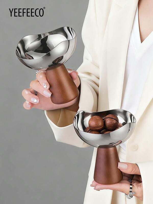 yeefeeco 1/2/4 piezas Tazones de postre de acero inoxidable, tazas de postre con fondo de madera, tazones de aperitivos creativos, tazones de helado, tazones para servir postres, adecuados para el hogar, cafetería, tienda de postres y como regalo