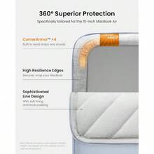 360° Protective Laptop Sleeve For 15-Inch  Air M4/A3241 2025 M3/A3114 2024 M2/A2941 2023 15-Inch  Pro A1990 A1707  XPS 15 Plus Laptop Water-Resistant Computer Case Bag - LightBlue - View 4