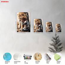 Impresión en lienzo 2D de león medieval de Judá - arte cristiano vertical con espada y escudo, león arrodillado rezando, marco de madera envuelto, adecuado para decoración de hogar, oficina, iglesia, regalo bíblico inspirador para mujeres y hombres - transparente - Ver 3