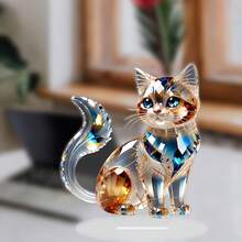 1pc 2D Crystal Cat Acrylic Desktop Decor, Best Gift For Valentine's Day, New Year, Easter, Suitable For Office, Desktop, Home, Bedroom, Store Display, Spring/Summer - Multicolor - View 1