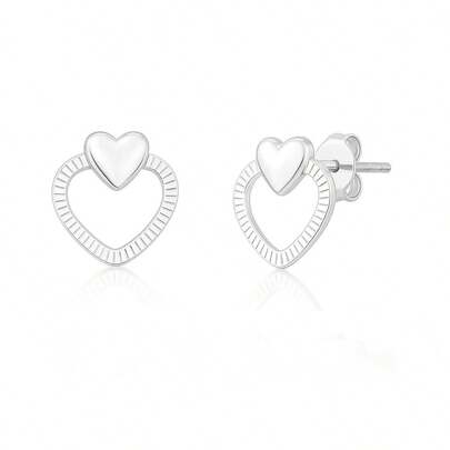 Brinco Coração Duplo Vazado de Prata 925 Delicado 9mm