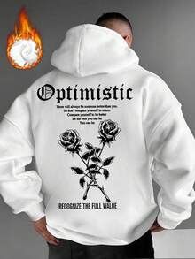 Krometka 男士秋冬街头时尚乐观玫瑰印花黑色连帽卫衣 - 白色 - 查看 1