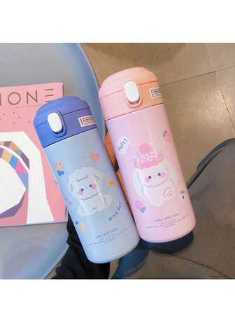 1个可爱卡通高颜值不锈钢保温杯，创意印花弹跳杯，便携式吸管杯，适合居家、工作、户外旅行、野餐露营等场合，是馈赠亲友的理想之选。