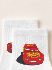 Disney 5 Pairs Cars Cartoon Pattern Kids Mid-Calf Socks With Black & White Stripes, Adorable Design, Fashionable Casual Breathable Red Stripe Student Socks, Suitable For Daily Wear, Back To School, Holiday Gifts - Multicolor - View 10