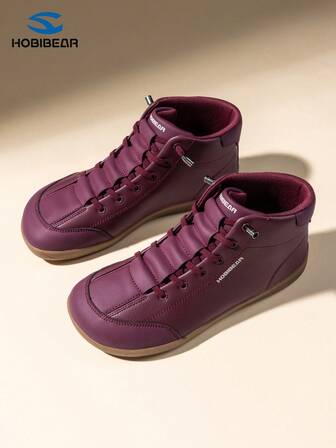 HOBIBEAR Women's Fashion Ankle Boots, Minimalist Leather Upper High-Top Sneakers, Slip-On Elastic Laces Comfortable Soft Sole Lightweight Shoes, Christmas Gift