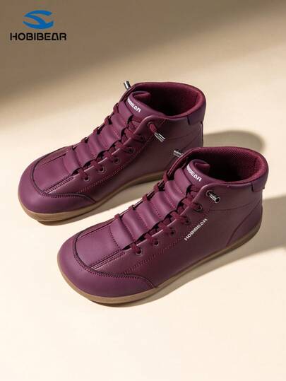 HOBIBEAR Women's Fashion Ankle Boots, Minimalist Leather Upper High-Top Sneakers, Slip-On Elastic Laces Comfortable Soft Sole Lightweight Shoes, Christmas Gift