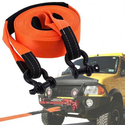 Notfall-Autoabschleppseil 5 m, 5 t, D-Schäkel, Handschuhe und Tasche Schweres Abschleppseil, orange Notfall-Abschleppband, 12 t Zugkraft Polyester-Abschleppseil,reißfest, einfach zu bedienen und zu verstauen