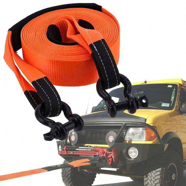 Notfall-Autoabschleppseil 5 m, 5 t, D-Schäkel, Handschuhe und Tasche Schweres Abschleppseil, orange Notfall-Abschleppband, 12 t Zugkraft Polyester-Abschleppseil,reißfest, einfach zu bedienen und zu verstauen - Verschiedenfarbig - Übersicht 1
