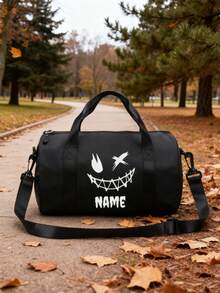 A Brand New Customizable, Cute, Minimalist, And Fashionable Mini Printed Fun Ghost Handbag, Very Suitable For The Back-To-School Season. This Travel Bag Features A Zipper Design, Nylon Material, And Can Be Worn On The Shoulder Or Cross-Body. - Black - View 8