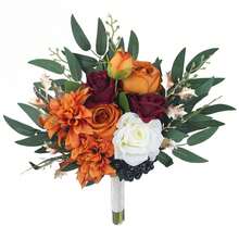 1 باقة زفاف خريفية للعروس والوصيفات باللون البرتقالي المحترق والسج الاصطناعي، باقة وصيفات للزفاف والحفلات الراقصة، ترتيبات زهور، ديكور الزفاف، ديكور منزلي للحفلات، اكسسوارات عيد الحب - البرتقالي مرهق - مشاهدة 14