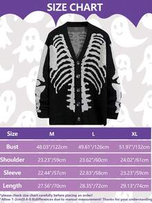 Winter Essentials Black Buttons Sweater Fashion Halloween Skeleton Pattern Sweatshirt American Street Style Casual Sweater - 黑色 - 查看 4