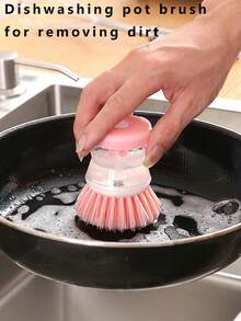 Hydraulic Pot Brush, Dishwashing Brush, Kitchen Pot Brush, Pressure Activated Liquid Dispenser, Multi-Functional Household Cleaning Brush - Multicolor - View 1
